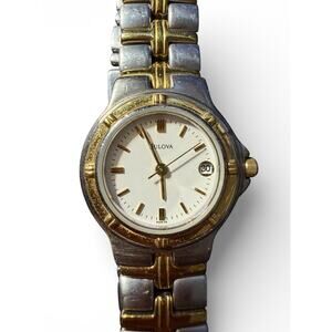Bulova Two-Tone Stainless Steel Gold Bezel Women's Quartz Wristwatch Date 98M36